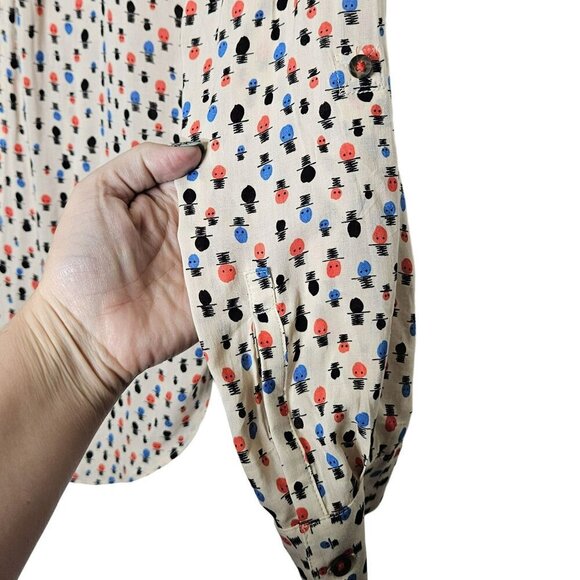 Maeve Womens Button-Down Blouse Polka Dot Heads Top Hat Print Roll Long Sleeve M - Picture 3 of 10